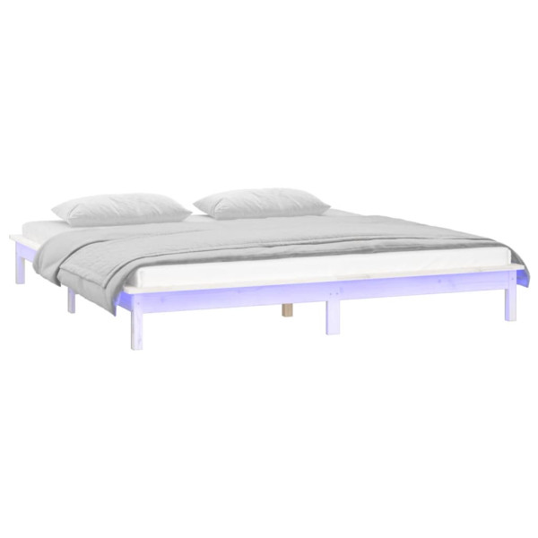 Łóżko Drewniane Białe Rama Łózko Ze Stelażem Do Pokoju Sypialni 140x200 cm 843431