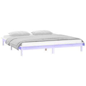 Łóżko Drewniane Białe Rama Łózko Ze Stelażem Do Pokoju Sypialni 150×200 cm 843642 Łóżko Drewniane Białe Rama Łózko Ze Stelażem Do Pokoju Sypialni 150×200 cm 843642