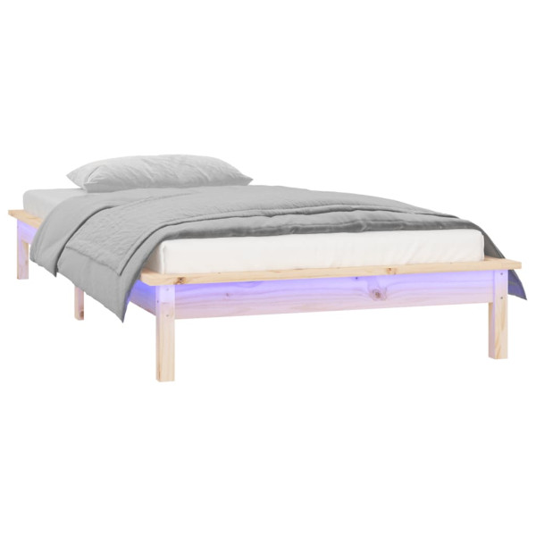 Łóżko Drewniane Brązowe Rama Łóżka Stelaż Do Pokoju Sypialni LED 75x190 cm 843682