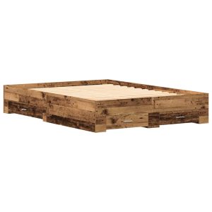 Łóżko Drewniane Brązowe Rama Łóżka Ze Stelażem Szuflady 140 x 190 cm 827964