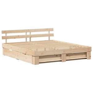 Łóżko Drewniane Brązowe Rama Łóżka Ze Stelażem Szuflady 200 x 200 cm 830307