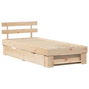 Łóżko Drewniane Brązowe Rama Łóżka Ze Stelażem Szuflady 75 x 190 cm 830872