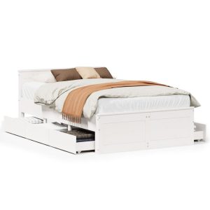 Łóżko drewniane rama łóżka sofa biała do sypialni pokoju 135×190 cm 722074 Łóżko drewniane rama łóżka sofa biała do sypialni pokoju 135×190 cm 722074