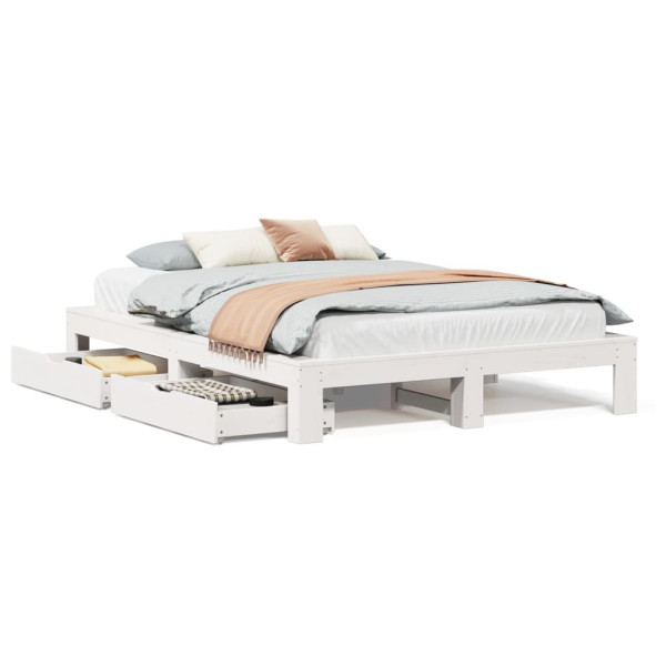 Łóżko Drewniane Rama Łóżka Sofa Biała Do Sypialni Pokoju 140x190 cm 728672