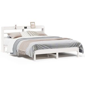 Łóżko Drewniane Rama Łóżka Sofa Biała Do Sypialni Pokoju 140×200 cm 477206