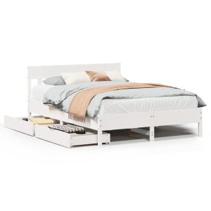 Łóżko Drewniane Rama Łóżka Sofa Biała Do Sypialni Pokoju 150×200 cm 720836 Łóżko Drewniane Rama Łóżka Sofa Biała Do Sypialni Pokoju 150×200 cm 720836