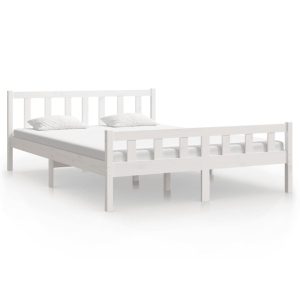 Łóżko Drewniane Rama Łóżka Sofa Biała Do Sypialni Pokoju 150×200 cm 476008 Łóżko Drewniane Rama Łóżka Sofa Biała Do Sypialni Pokoju 150×200 cm 476008