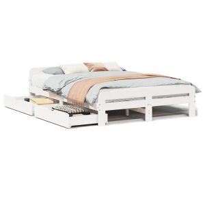Łóżko drewniane rama łóżka sofa biała do sypialni pokoju 150×200 cm 722189 Łóżko drewniane rama łóżka sofa biała do sypialni pokoju 150×200 cm 722189
