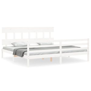 Łóżko Drewniane Rama Łóżka Sofa Biała Do Sypialni Pokoju 200×200 cm 478724 Łóżko Drewniane Rama Łóżka Sofa Biała Do Sypialni Pokoju 200×200 cm 478724
