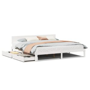 Łóżko Drewniane Rama Łóżka Sofa Biała Do Sypialni Pokoju 200×200 cm 721002 Łóżko Drewniane Rama Łóżka Sofa Biała Do Sypialni Pokoju 200×200 cm 721002