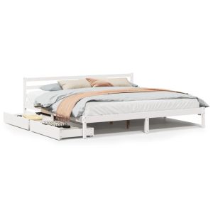 Łóżko Drewniane Rama Łóżka Sofa Biała Do Sypialni Pokoju 200×200 cm 721241 Łóżko Drewniane Rama Łóżka Sofa Biała Do Sypialni Pokoju 200×200 cm 721241