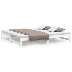 Łóżko Drewniane Rama Łóżka Sofa Biała Do Sypialni Pokoju 2x(100×200) cm 476927 Łóżko Drewniane Rama Łóżka Sofa Biała Do Sypialni Pokoju 2x(100×200) cm 476927