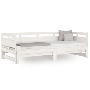 Łóżko Drewniane Rama Łóżka Sofa Biała Do Sypialni Pokoju 2x(90×200) cm 479821 Łóżko Drewniane Rama Łóżka Sofa Biała Do Sypialni Pokoju 2x(90×200) cm 479821