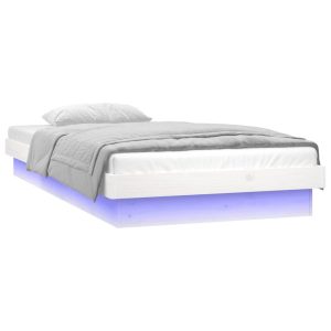 Łóżko Drewniane Rama Łóżka Sofa Biała Do Sypialni Pokoju LED 90×190 cm 472050 Łóżko Drewniane Rama Łóżka Sofa Biała Do Sypialni Pokoju LED 90×190 cm 472050