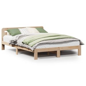 Łóżko Drewniane Rama Łóżka Sofa Brązowe Do Sypialni Pokoju 135×190 cm 478996