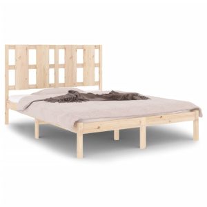 Łóżko Drewniane Rama Łóżka Sofa Brązowe Do Sypialni Pokoju 135×190 cm 480060
