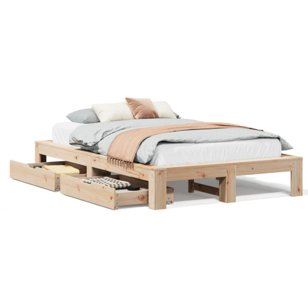 Łóżko Drewniane Rama Łóżka Sofa Brązowe Do Sypialni Pokoju 135x190 cm 480297