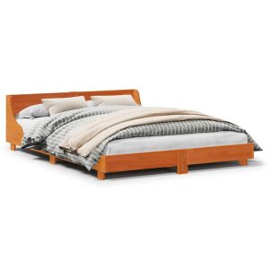 Łóżko Drewniane Rama Łóżka Sofa Brązowe Do Sypialni Pokoju 150×200 cm 723030