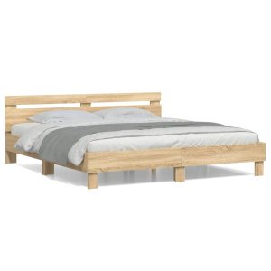 Łóżko Drewniane Rama Łóżka Sofa Brązowe Do Sypialni Pokoju 200×200 cm 721484