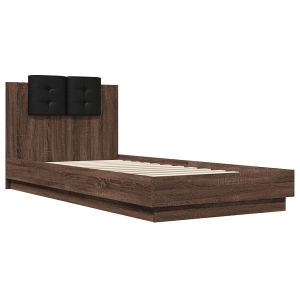 Łóżko Drewniane Rama Łóżka Sofa Brązowe Do Sypialni Pokoju LED 100x200 cm 724224