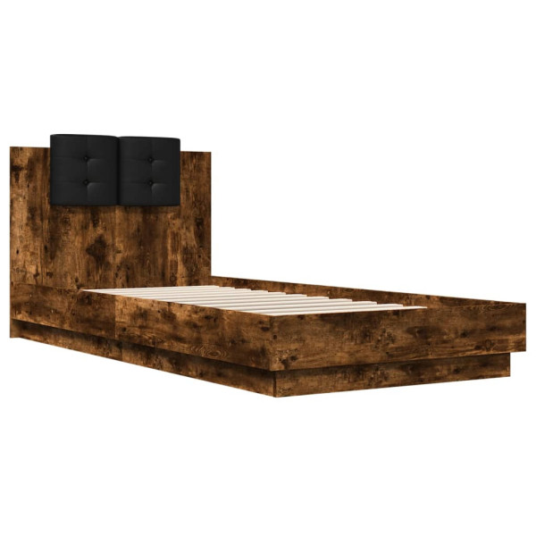 Łóżko Drewniane Rama Łóżka Sofa Brązowe Do Sypialni Pokoju LED 100x200 cm 723996