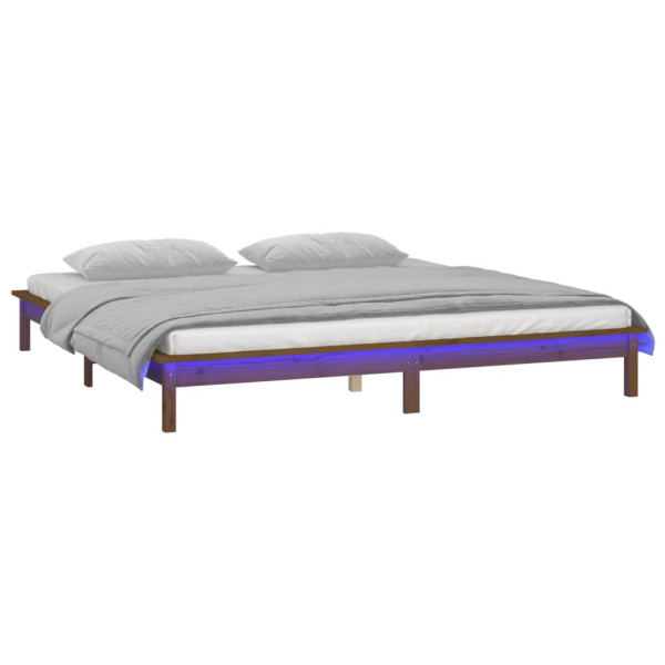 Łóżko Drewniane Rama Łóżka Sofa Brązowe Do Sypialni Pokoju LED 120x190 cm 478429