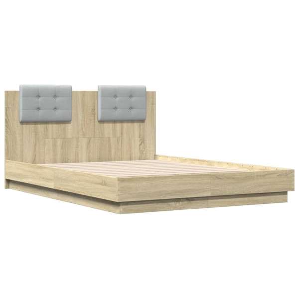Łóżko Drewniane Rama Łóżka Sofa Brązowe Do Sypialni Pokoju LED 120x190 cm 724091