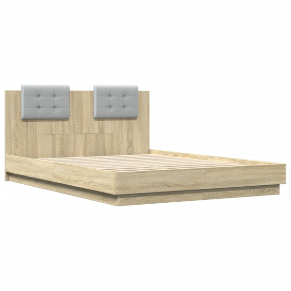 Łóżko Drewniane Rama Łóżka Sofa Brązowe Do Sypialni Pokoju LED 120x200 cm 724030