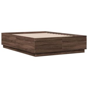 Łóżko Drewniane Rama Łóżka Sofa Brązowe Do Sypialni Pokoju LED 135×190 cm 724077 Łóżko Drewniane Rama Łóżka Sofa Brązowe Do Sypialni Pokoju LED 135×190 cm 724077