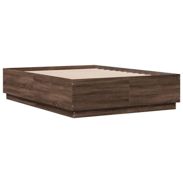 Łóżko Drewniane Rama Łóżka Sofa Brązowe Do Sypialni Pokoju LED 135x190 cm 724077