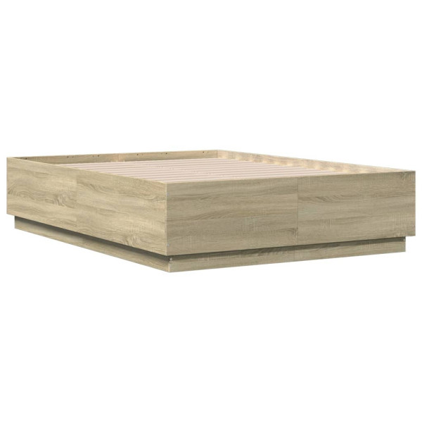 Łóżko Drewniane Rama Łóżka Sofa Brązowe Do Sypialni Pokoju LED 135x190 cm 724178