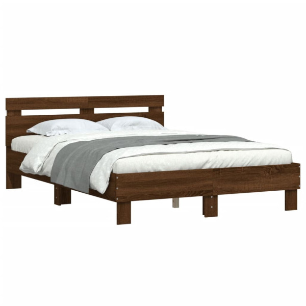 Łóżko Drewniane Rama Łóżka Sofa Brązowe Do Sypialni Pokoju LED 135x190 cm 724183