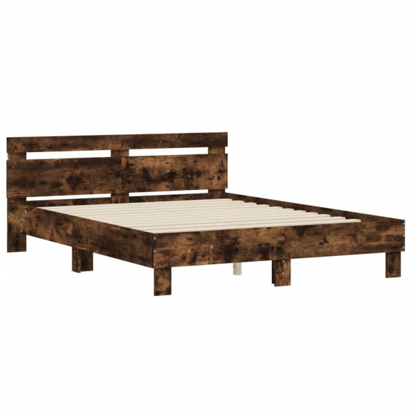 Łóżko Drewniane Rama Łóżka Sofa Brązowe Do Sypialni Pokoju LED 140x190 cm 724184