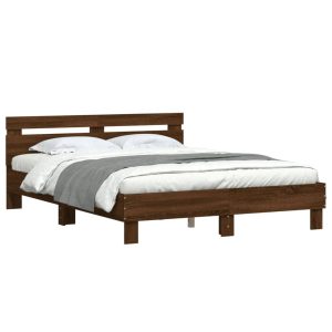 Łóżko Drewniane Rama Łóżka Sofa Brązowe Do Sypialni Pokoju LED 140×200 cm 724054 Łóżko Drewniane Rama Łóżka Sofa Brązowe Do Sypialni Pokoju LED 140×200 cm 724054