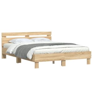 Łóżko Drewniane Rama Łóżka Sofa Brązowe Do Sypialni Pokoju LED 140×200 cm 724142 Łóżko Drewniane Rama Łóżka Sofa Brązowe Do Sypialni Pokoju LED 140×200 cm 724142