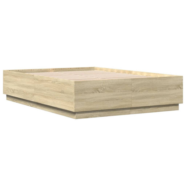 Łóżko Drewniane Rama Łóżka Sofa Brązowe Do Sypialni Pokoju LED 140x200 cm 724148