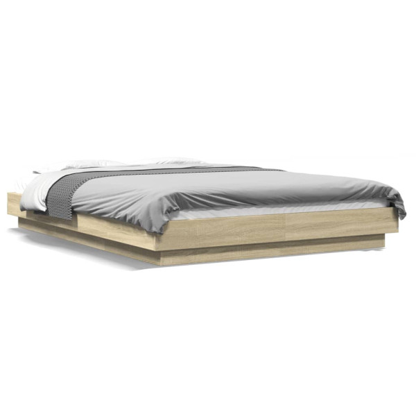 Łóżko Drewniane Rama Łóżka Sofa Brązowe Do Sypialni Pokoju LED 140x200 cm 706065