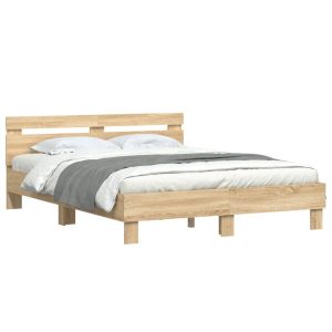 Łóżko Drewniane Rama Łóżka Sofa Brązowe Do Sypialni Pokoju LED 150×200 cm 723995 Łóżko Drewniane Rama Łóżka Sofa Brązowe Do Sypialni Pokoju LED 150×200 cm 723995