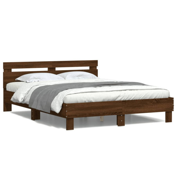 Łóżko Drewniane Rama Łóżka Sofa Brązowe Do Sypialni Pokoju LED 150x200 cm 724181