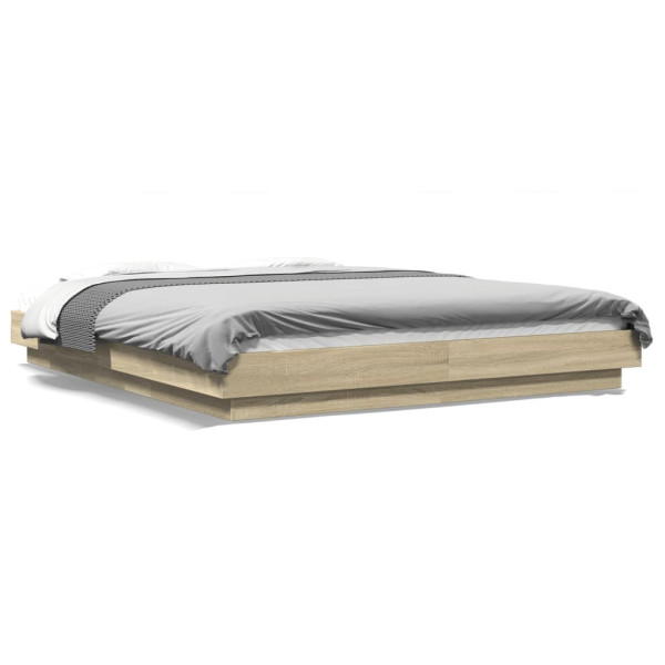 Łóżko Drewniane Rama Łóżka Sofa Brązowe Do Sypialni Pokoju LED 150x200 cm 706073