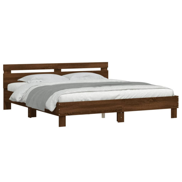 Łóżko Drewniane Rama Łóżka Sofa Brązowe Do Sypialni Pokoju LED 160x200 cm 723992