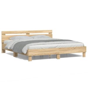 Łóżko Drewniane Rama Łóżka Sofa Brązowe Do Sypialni Pokoju LED 160×200 cm 724073 Łóżko Drewniane Rama Łóżka Sofa Brązowe Do Sypialni Pokoju LED 160×200 cm 724073