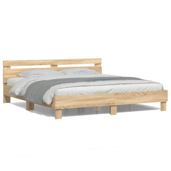 Łóżko Drewniane Rama Łóżka Sofa Brązowe Do Sypialni Pokoju LED 160x200 cm 724073