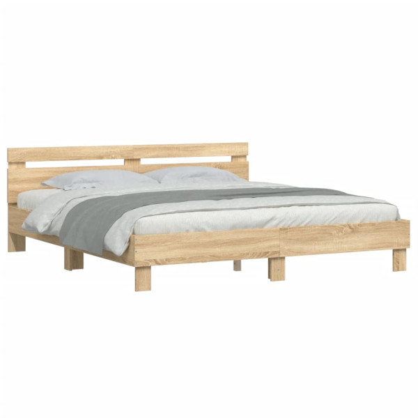 Łóżko Drewniane Rama Łóżka Sofa Brązowe Do Sypialni Pokoju LED 200x200 cm 724146