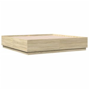 Łóżko Drewniane Rama Łóżka Sofa Brązowe Do Sypialni Pokoju LED 200×200 cm 724188 Łóżko Drewniane Rama Łóżka Sofa Brązowe Do Sypialni Pokoju LED 200×200 cm 724188