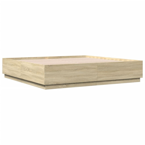 Łóżko Drewniane Rama Łóżka Sofa Brązowe Do Sypialni Pokoju LED 200x200 cm 724188