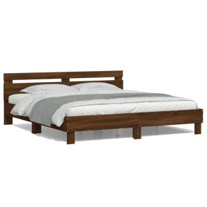 Łóżko Drewniane Rama Łóżka Sofa Brązowe Do Sypialni Pokoju LED 200×200 cm 724208 Łóżko Drewniane Rama Łóżka Sofa Brązowe Do Sypialni Pokoju LED 200×200 cm 724208