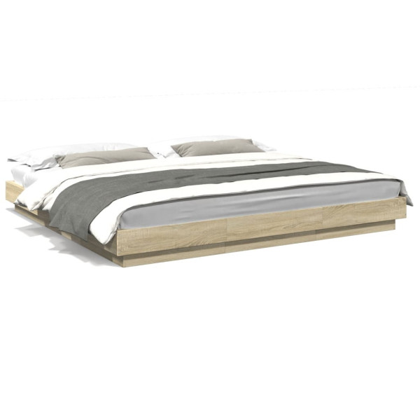 Łóżko Drewniane Rama Łóżka Sofa Brązowe Do Sypialni Pokoju LED 200x200 cm 704929