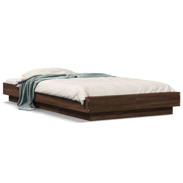 Łóżko Drewniane Rama Łóżka Sofa Brązowe Do Sypialni Pokoju LED 90x200 cm 724324