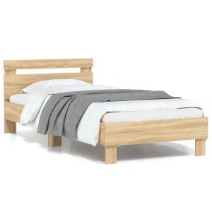 Łóżko Drewniane Rama Łóżka Sofa Brązowe Do Sypialni Pokoju LED 90×200 cm 724186 Łóżko Drewniane Rama Łóżka Sofa Brązowe Do Sypialni Pokoju LED 90×200 cm 724186